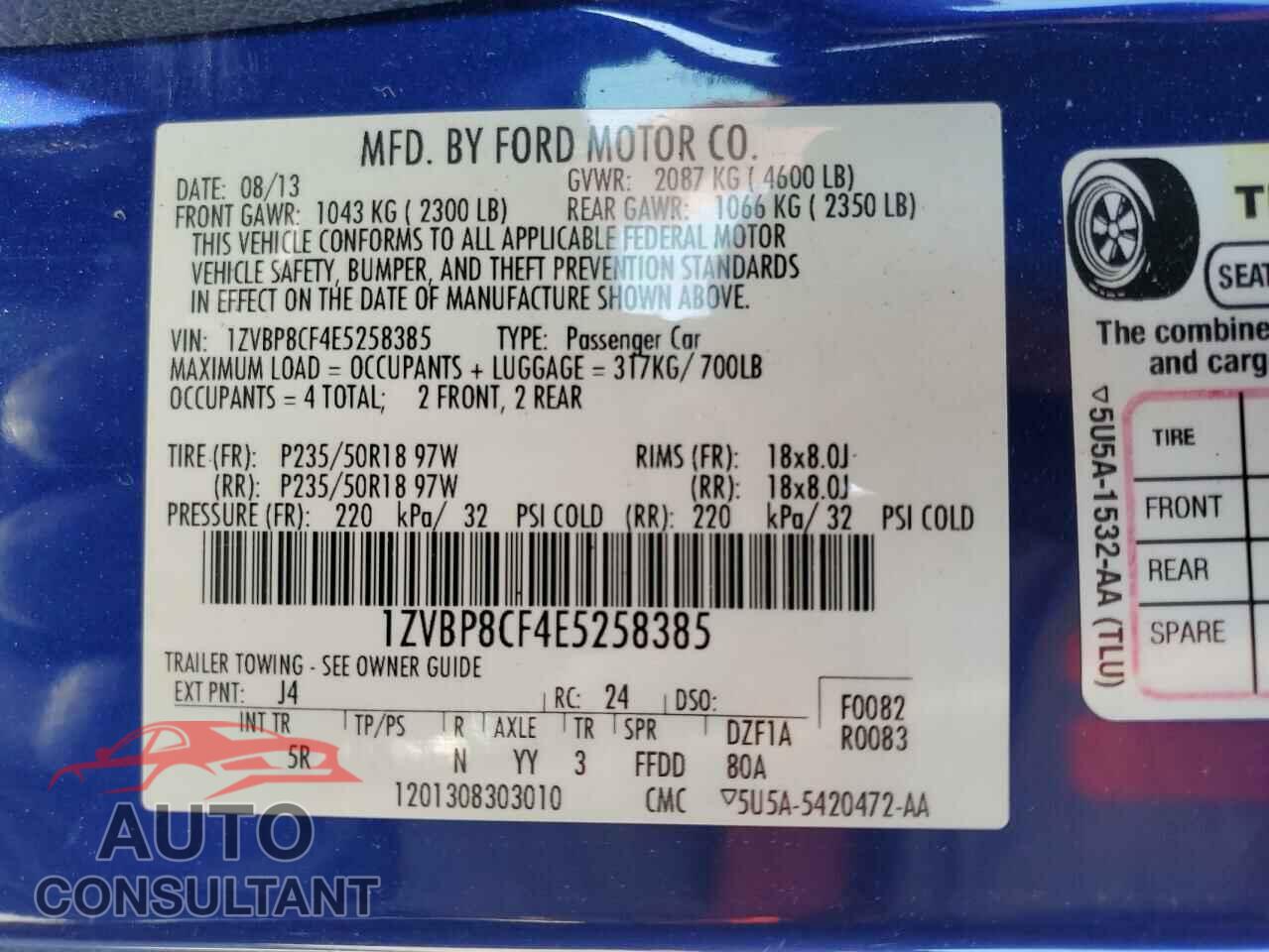 FORD MUSTANG 2014 - 1ZVBP8CF4E5258385