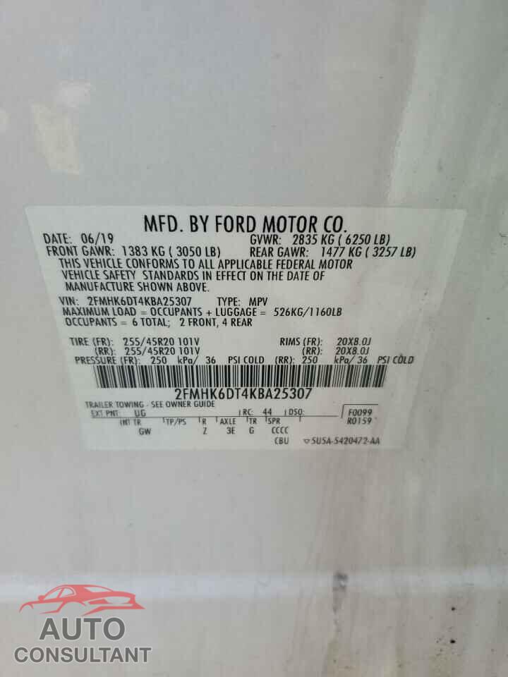 FORD FLEX 2019 - 2FMHK6DT4KBA25307