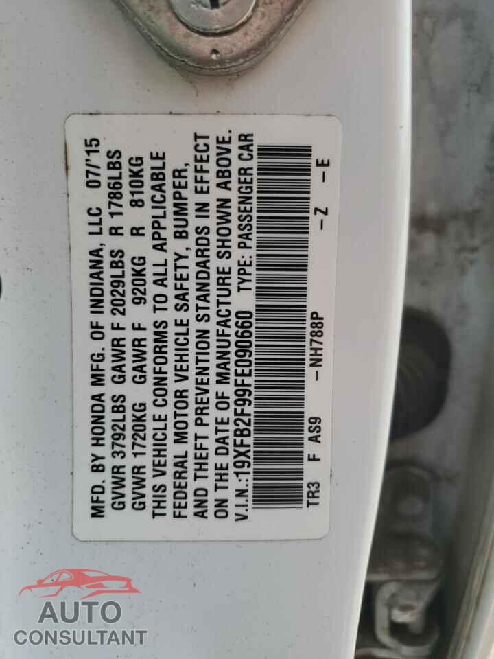 HONDA CIVIC 2015 - 19XFB2F99FE090660