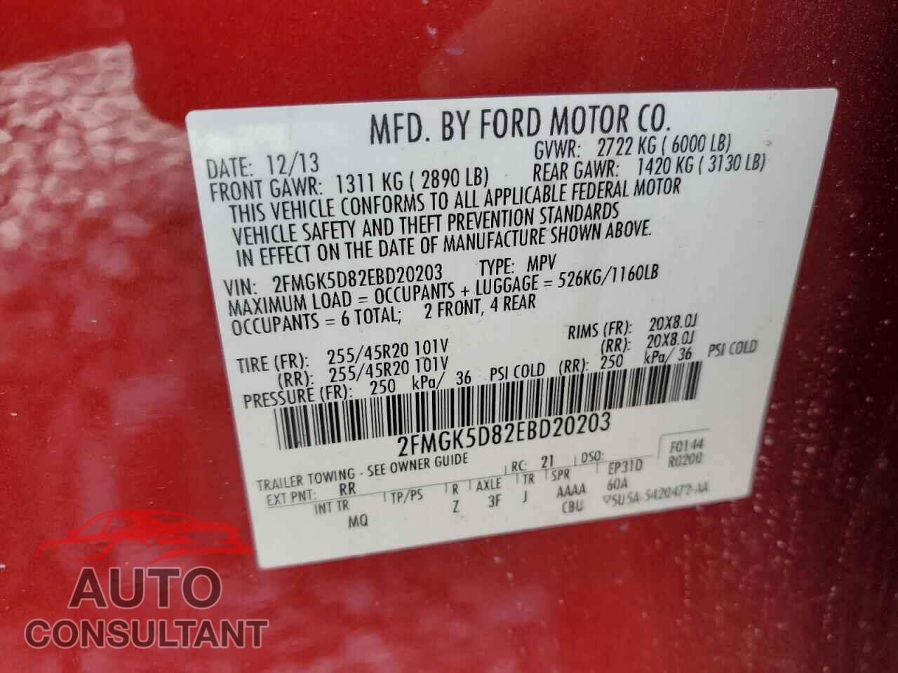 FORD FLEX 2014 - 2FMGK5D82EBD20203