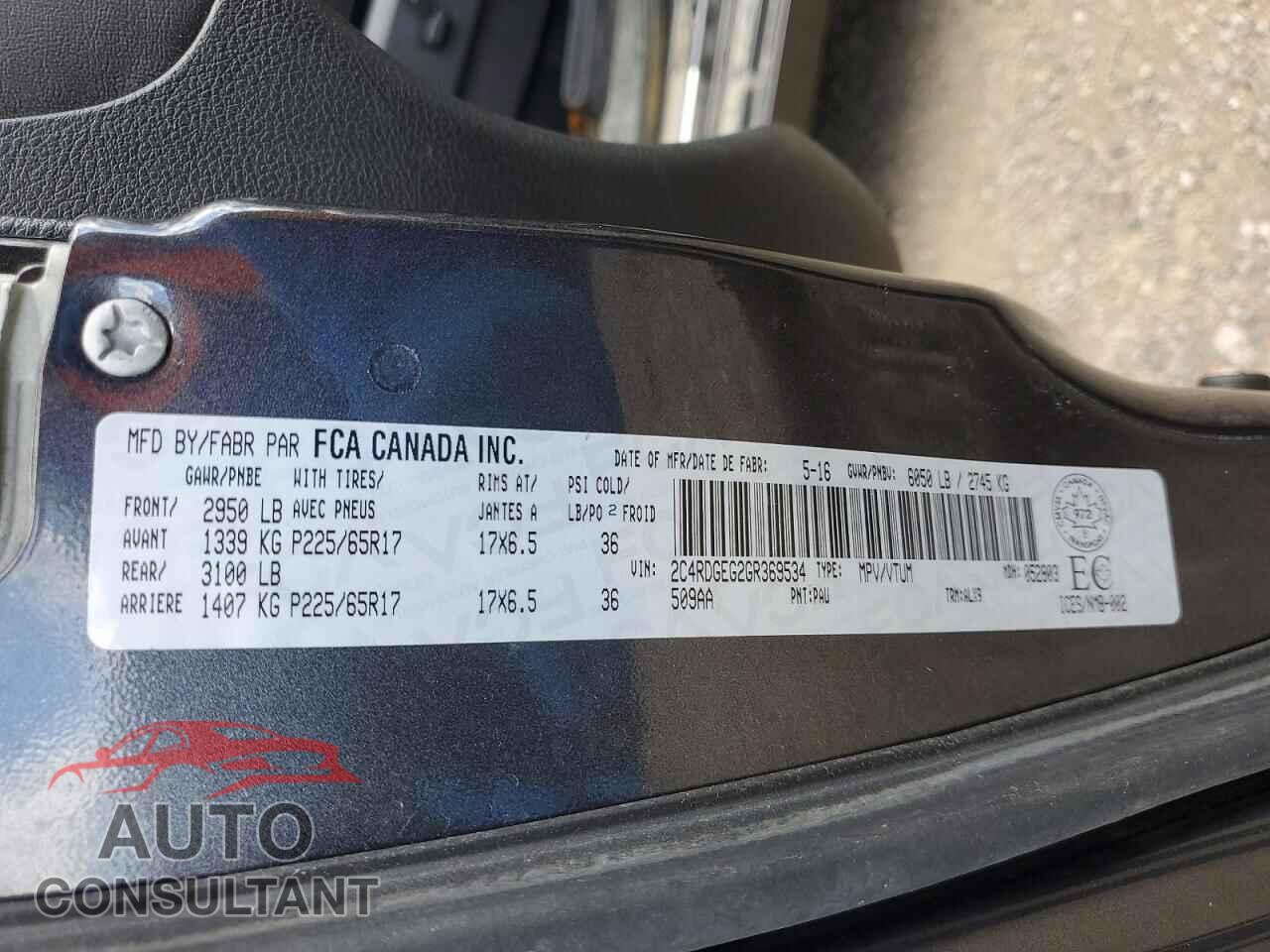DODGE CARAVAN 2016 - 2C4RDGEG2GR369534