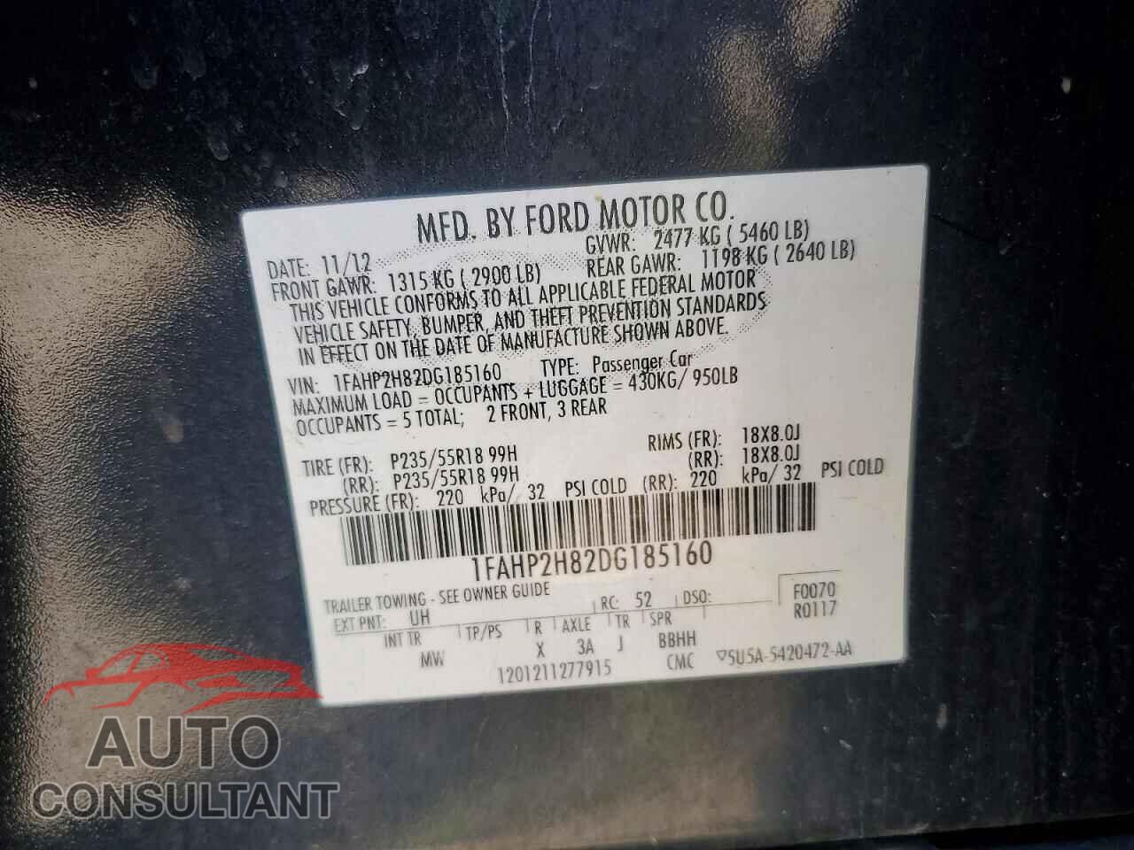 FORD TAURUS 2013 - 1FAHP2H82DG185160