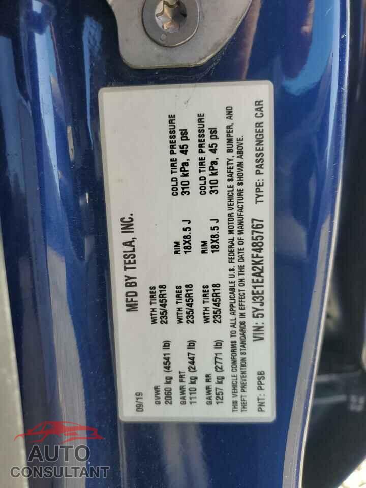 TESLA MODEL 3 2019 - 5YJ3E1EA2KF485767