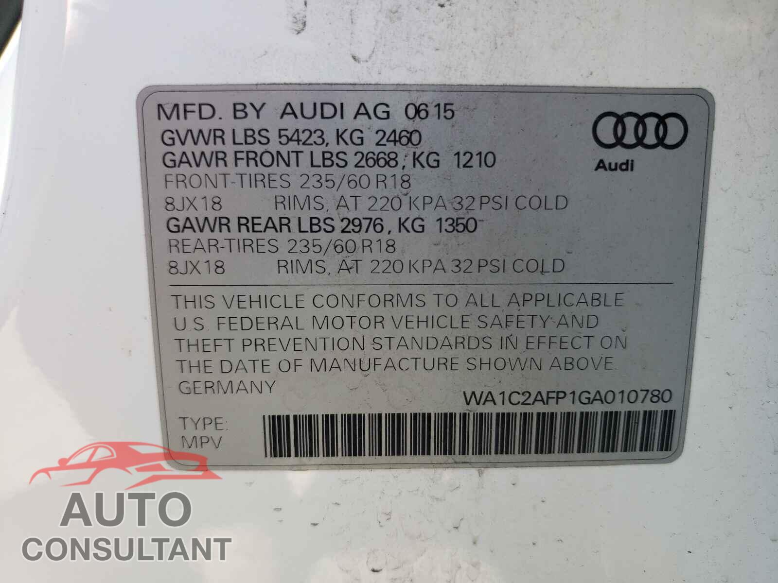 AUDI Q5 2016 - WA1C2AFP1GA010780