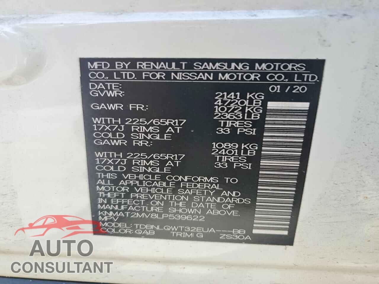 NISSAN ROGUE 2020 - KNMAT2MV8LP539622