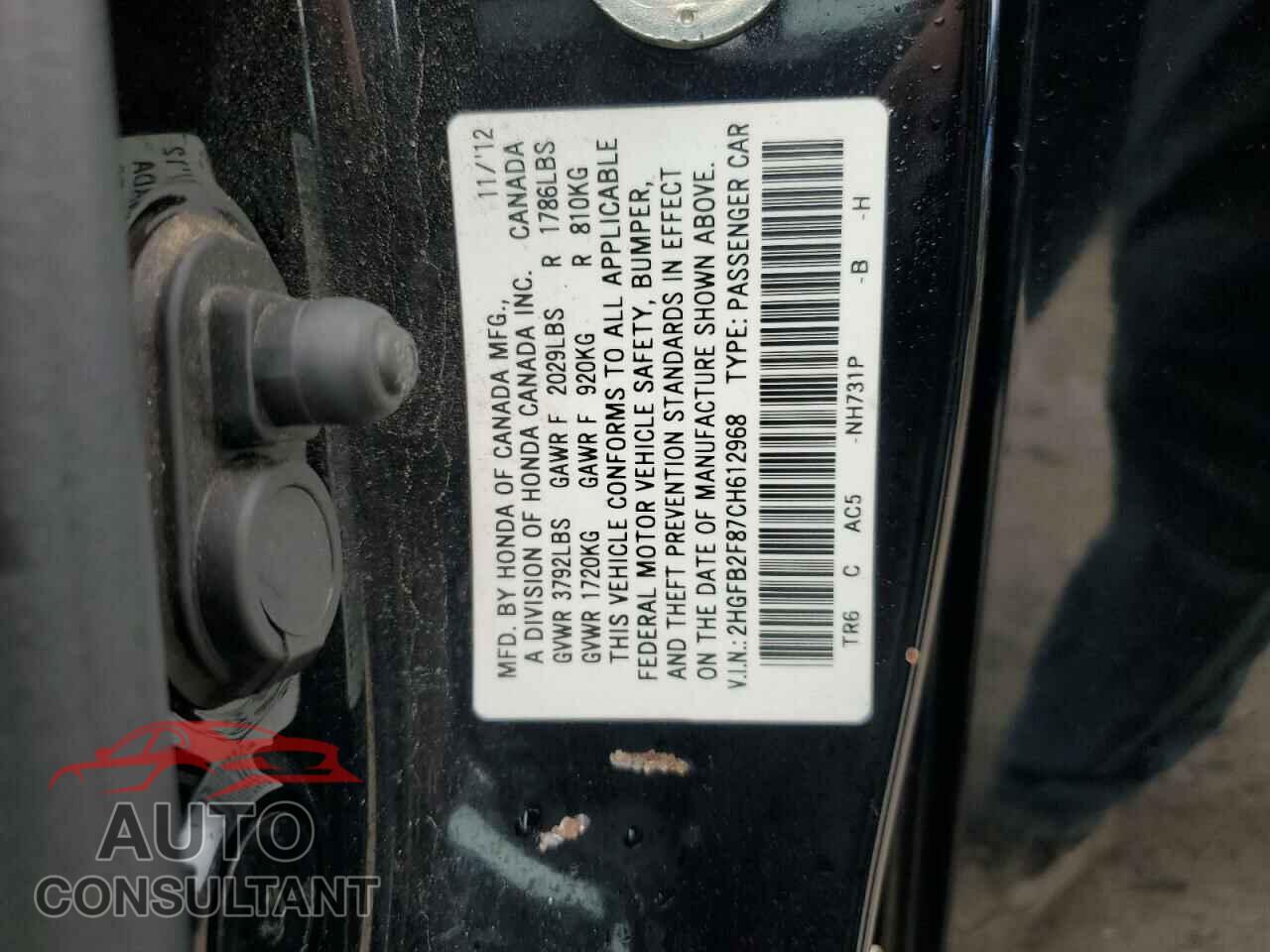 HONDA CIVIC 2012 - 2HGFB2F87CH612968