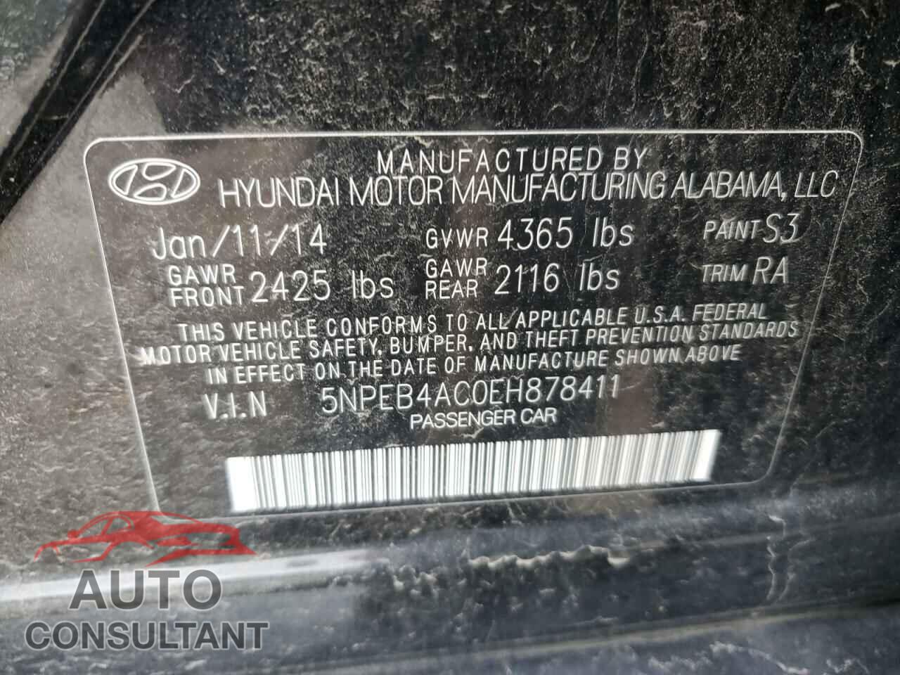 HYUNDAI SONATA 2014 - 5NPEB4AC0EH878411
