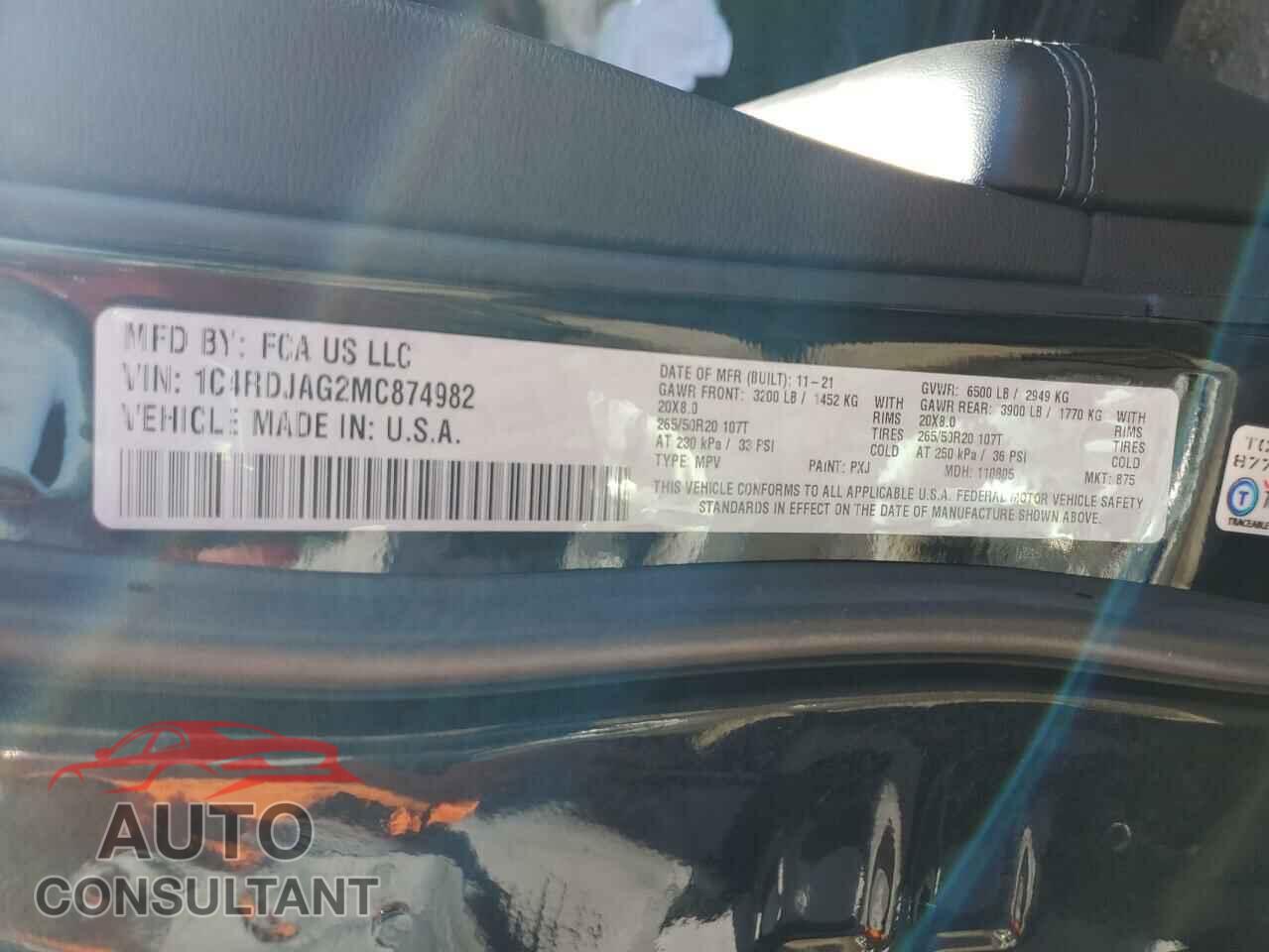 DODGE DURANGO 2021 - 1C4RDJAG2MC874982
