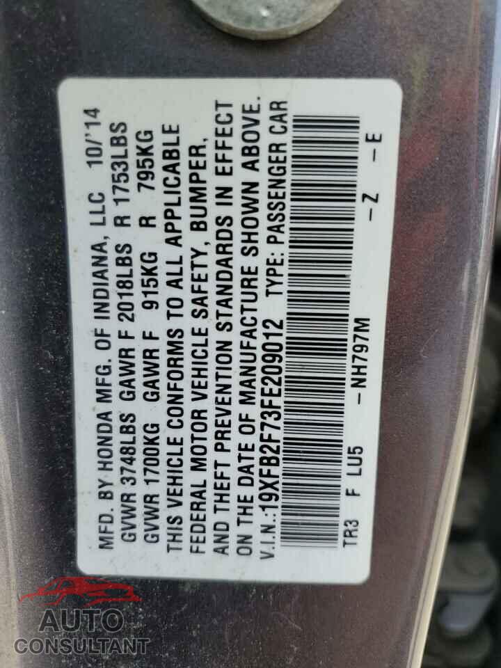 HONDA CIVIC 2015 - 19XFB2F73FE209012