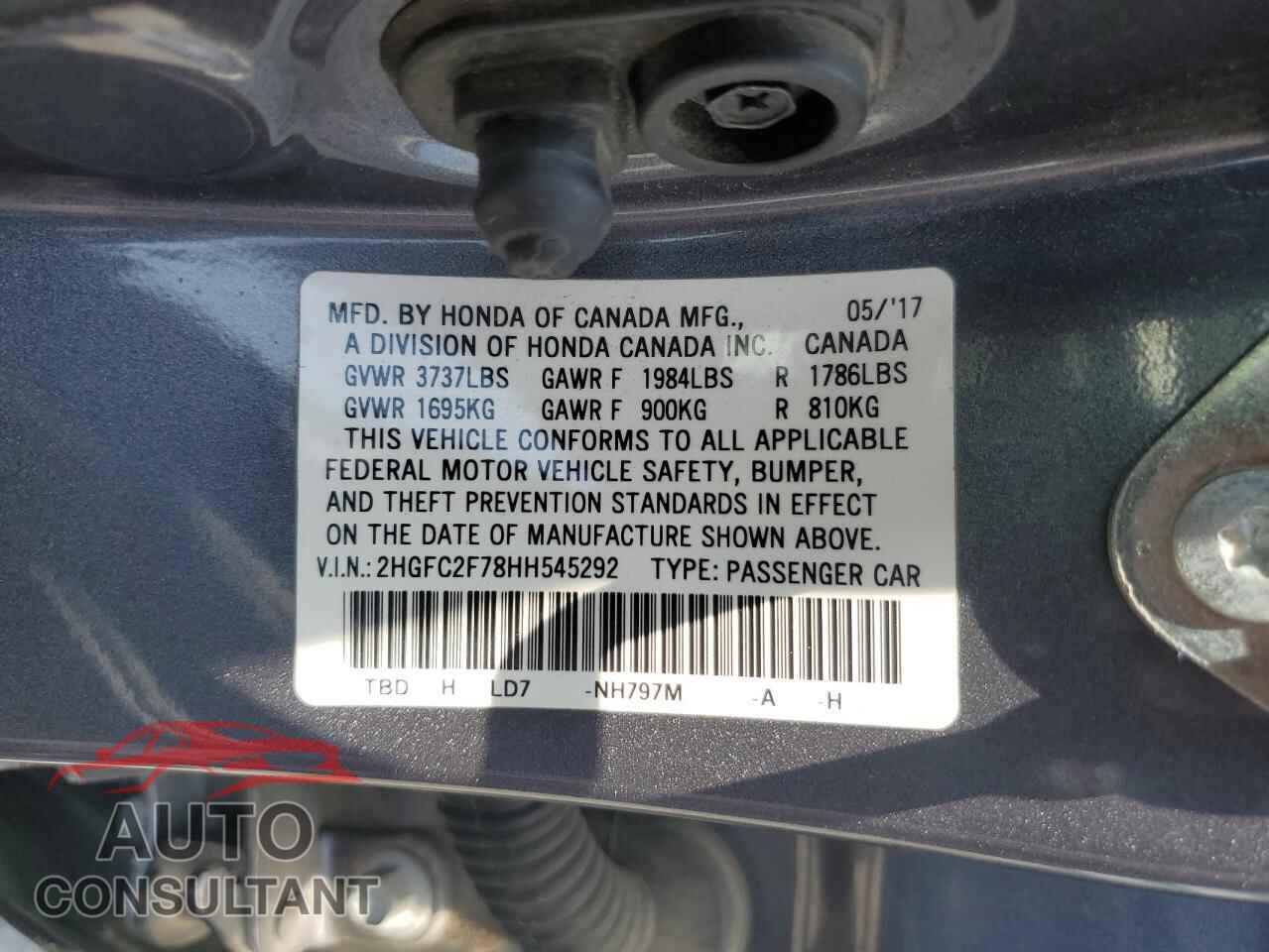 HONDA CIVIC 2017 - 2HGFC2F78HH545292