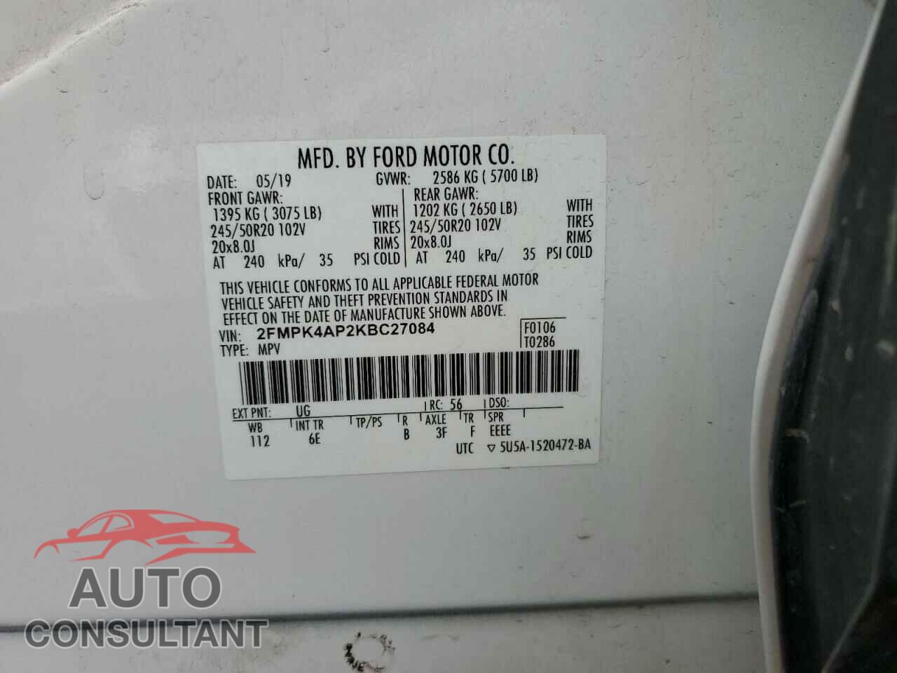 FORD EDGE 2019 - 2FMPK4AP2KBC27084