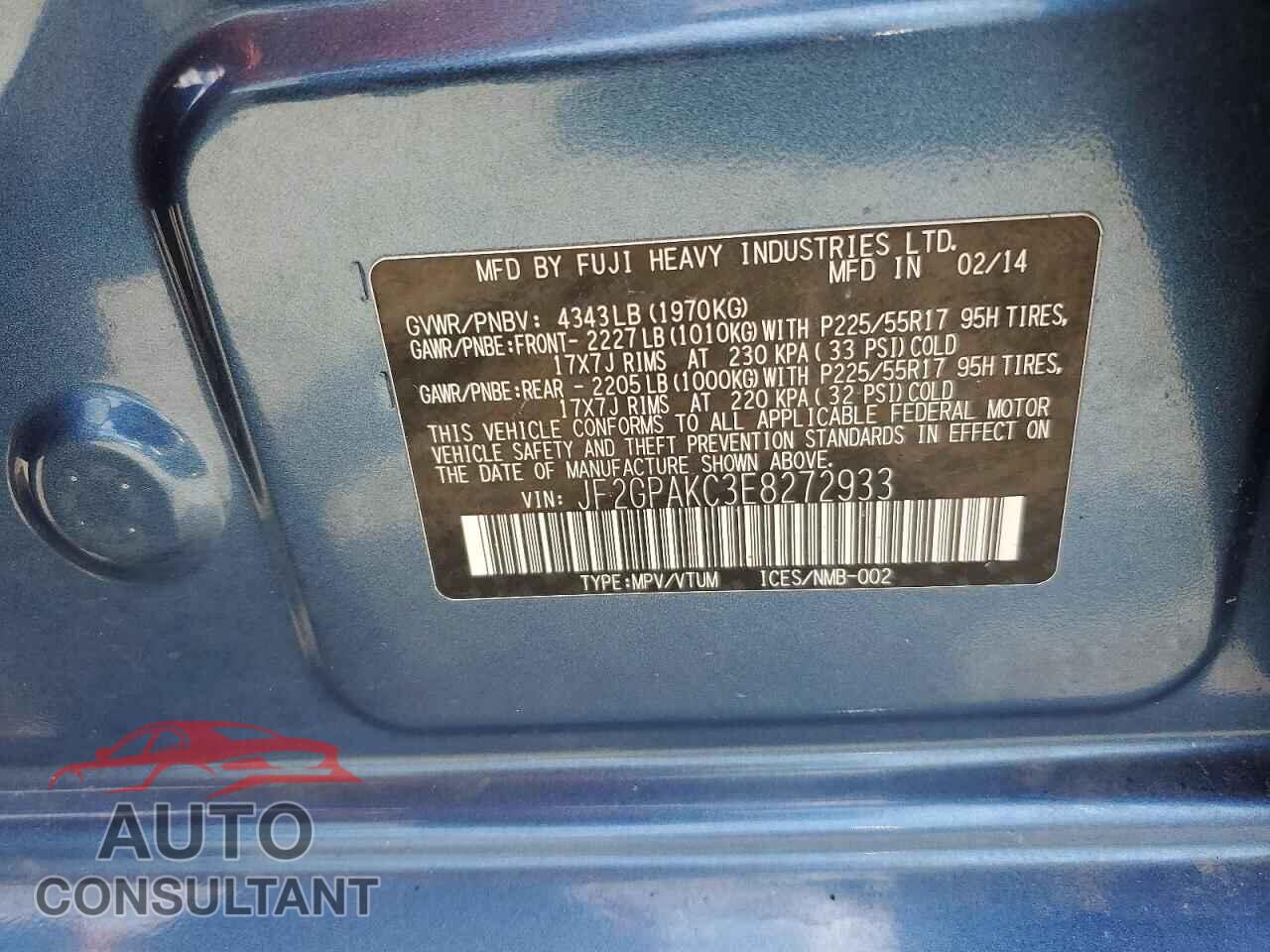 SUBARU XV 2014 - JF2GPAKC3E8272933