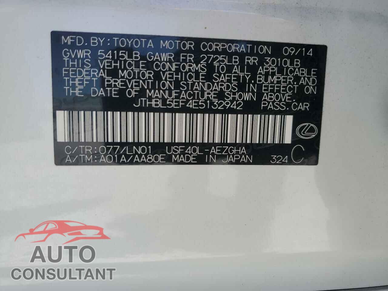 LEXUS LS460 2014 - JTHBL5EF4E5132942