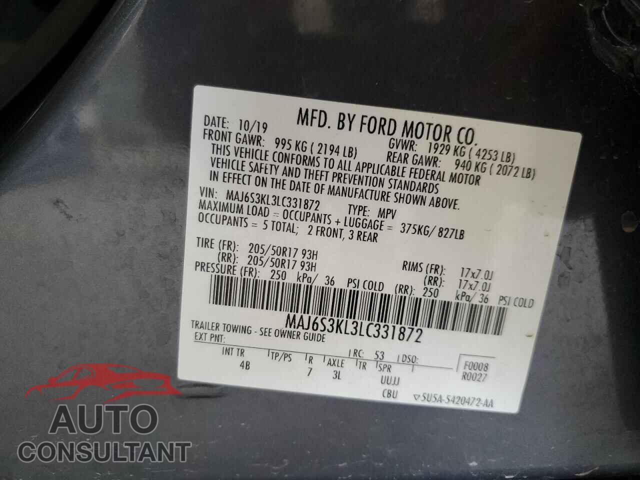 FORD ECOSPORT 2020 - MAJ6S3KL3LC331872