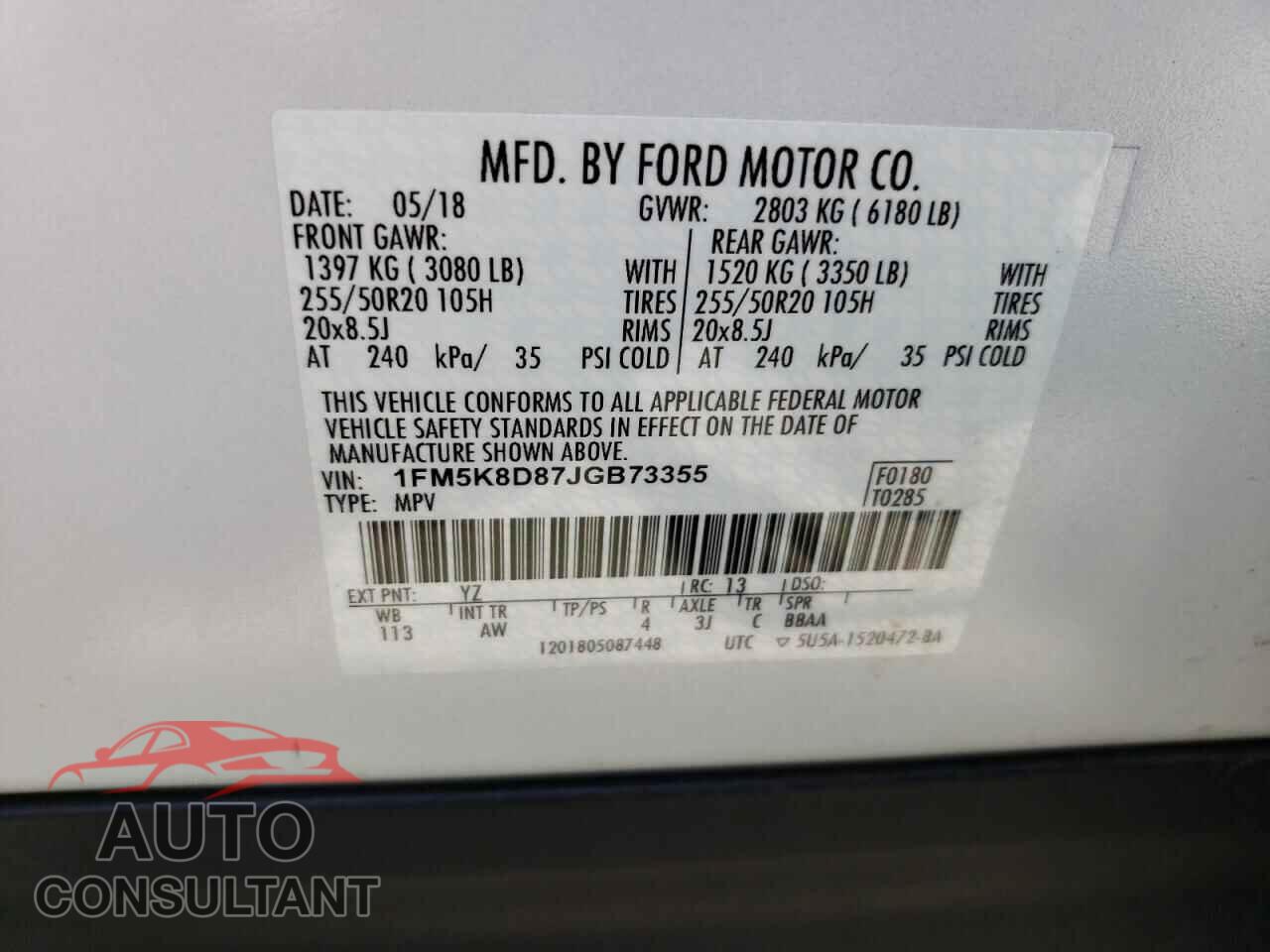 FORD EXPLORER 2018 - 1FM5K8D87JGB73355
