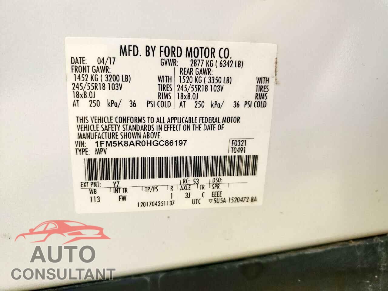FORD EXPLORER 2017 - 1FM5K8AR0HGC86197