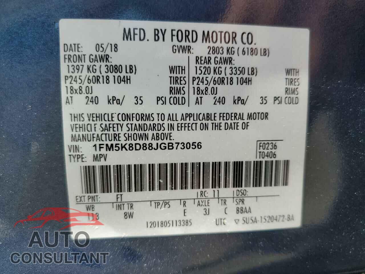 FORD EXPLORER 2018 - 1FM5K8D88JGB73056