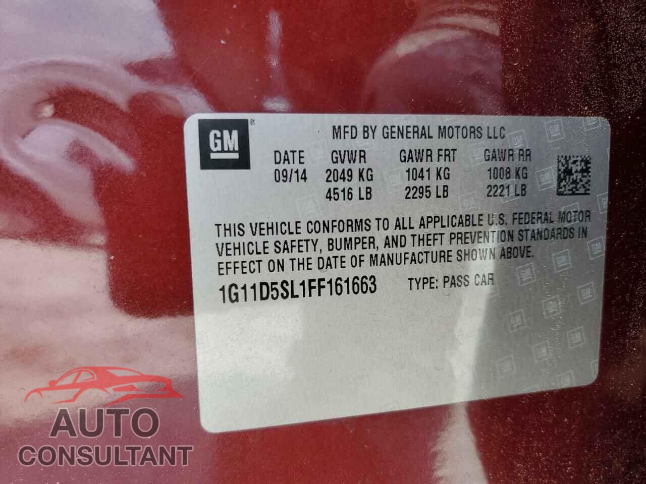 CHEVROLET MALIBU 2015 - 1G11D5SL1FF161663