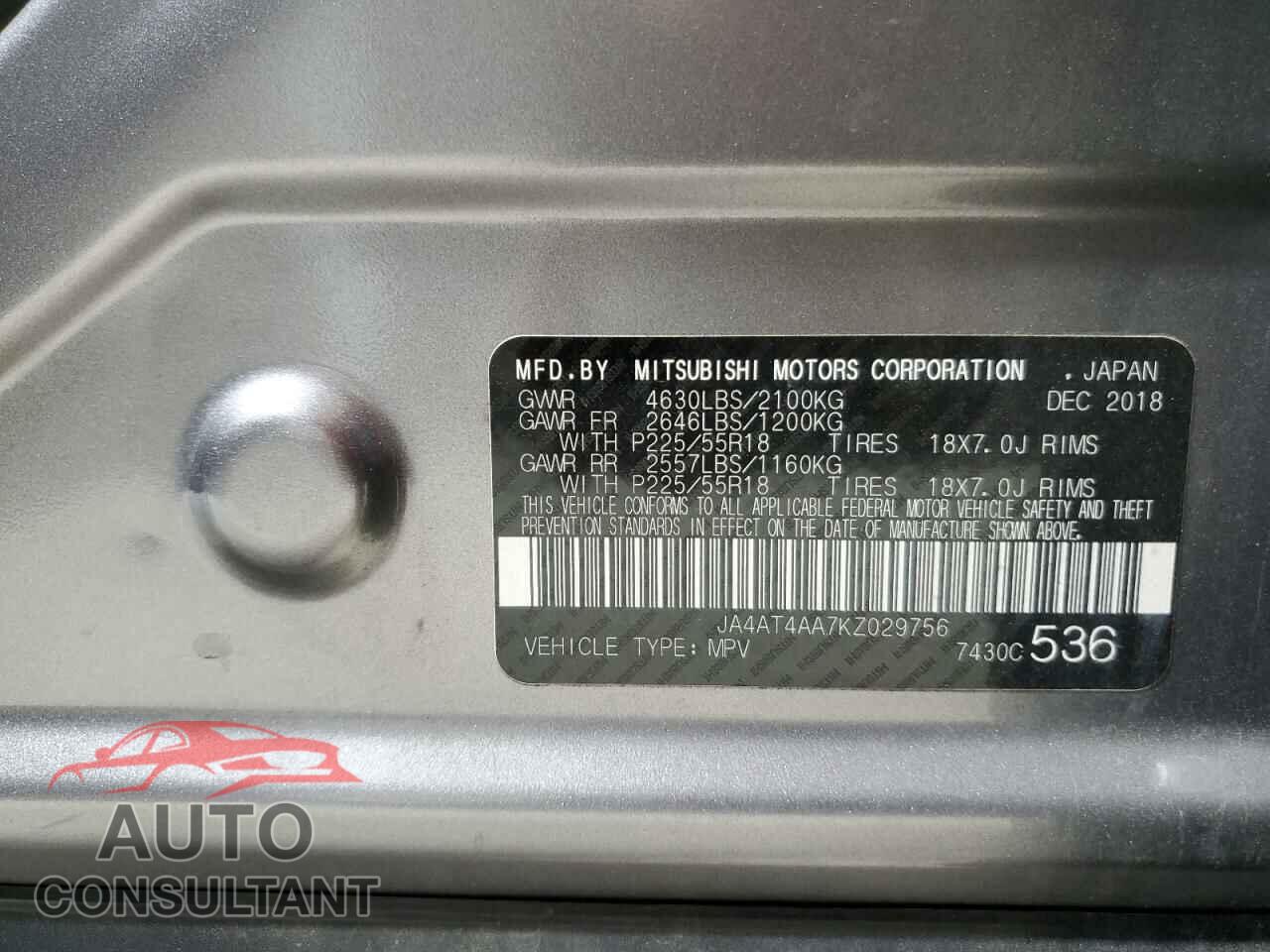 MITSUBISHI ECLIPSE 2019 - JA4AT4AA7KZ029756