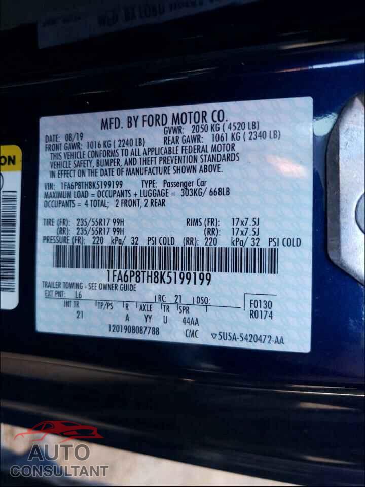 FORD MUSTANG 2019 - 1FA6P8TH8K5199199