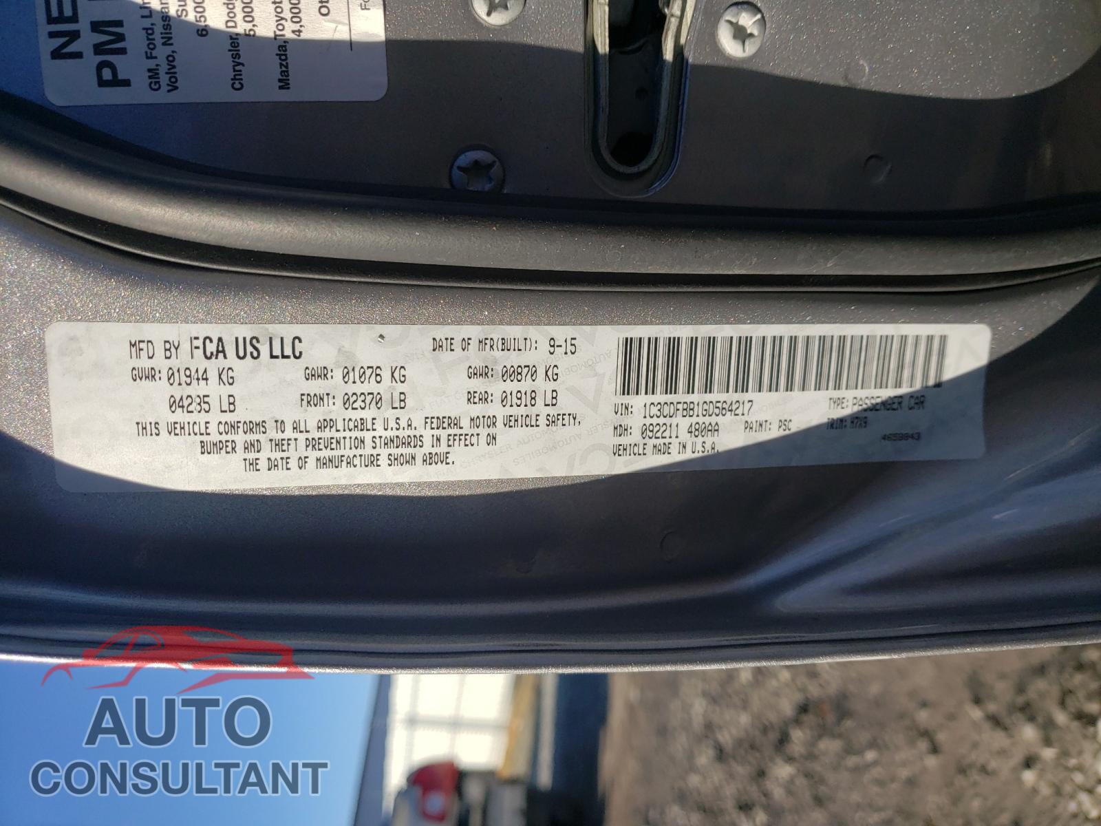 DODGE DART 2016 - 1C3CDFBB1GD564217