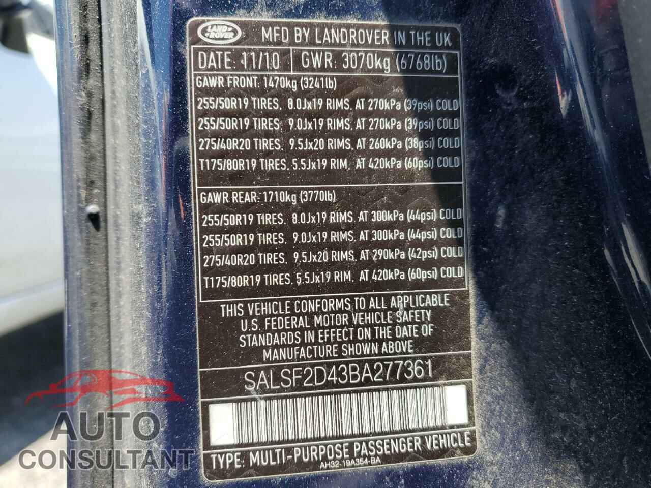 LAND ROVER RANGEROVER 2011 - SALSF2D43BA277361