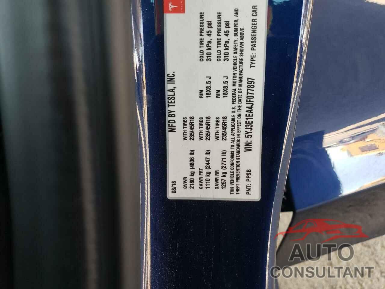 TESLA MODEL 3 2018 - 5YJ3E1EA4JF077897