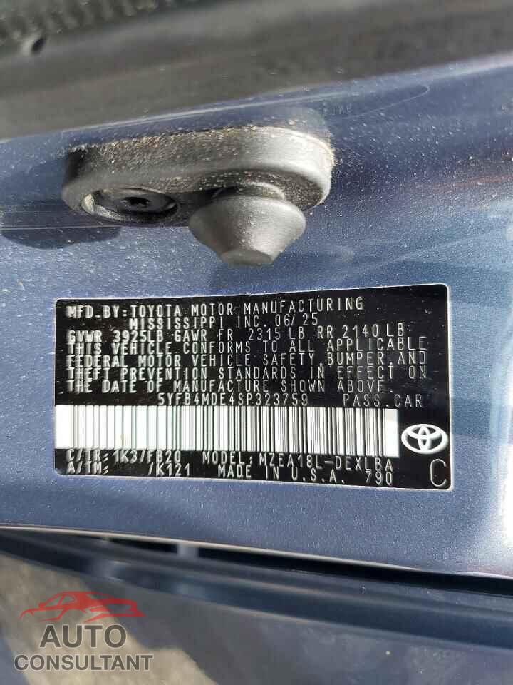TOYOTA COROLLA 2025 - 5YFB4MDE4SP323759