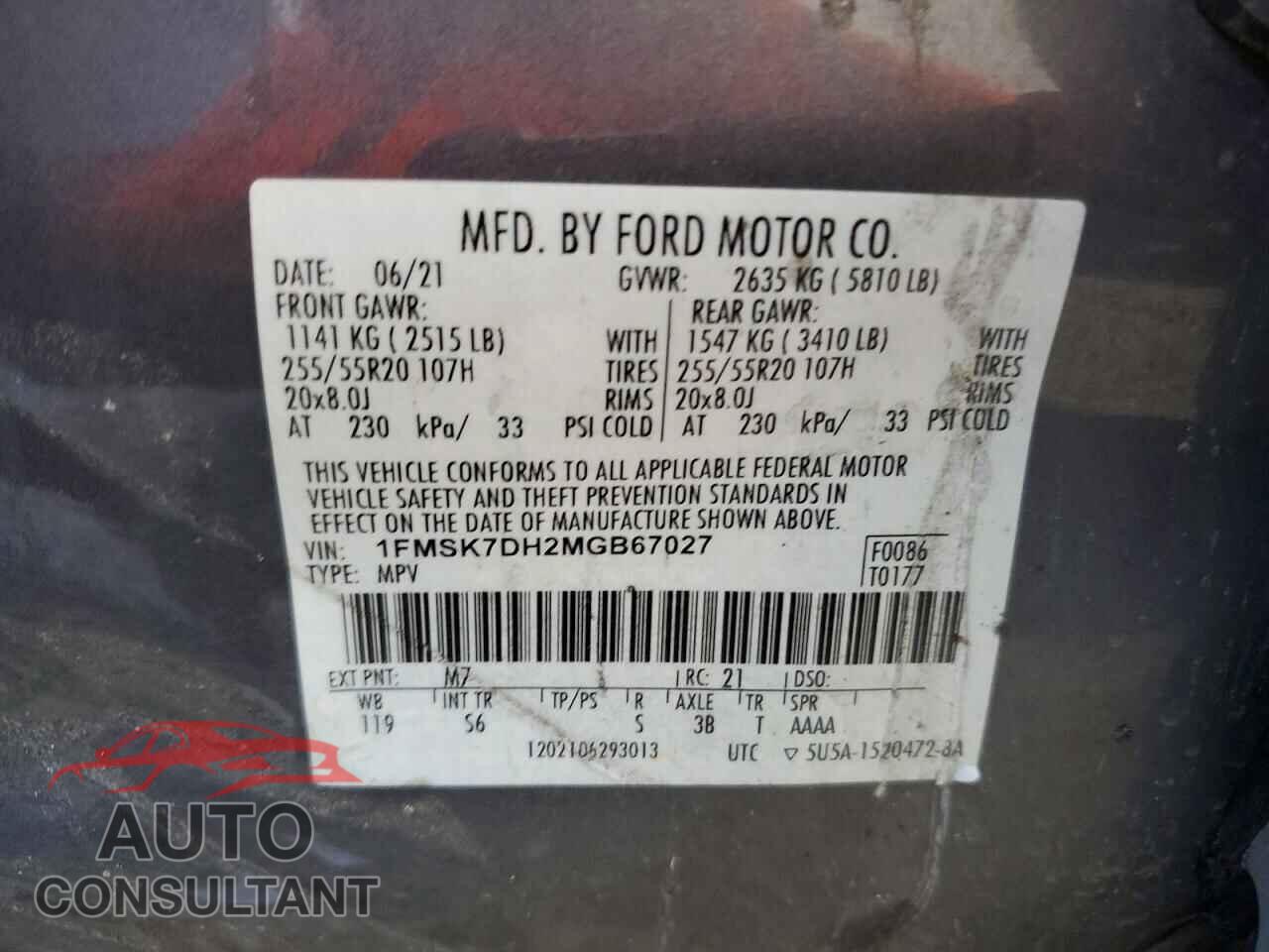 FORD EXPLORER 2021 - 1FMSK7DH2MGB67027