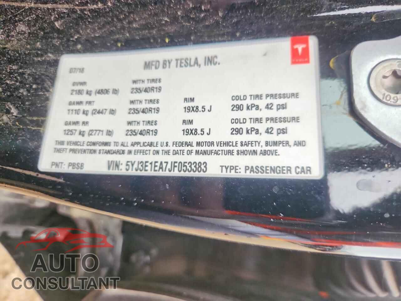 TESLA MODEL 3 2018 - 5YJ3E1EA7JF053383