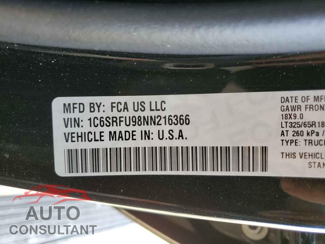 RAM 1500 2022 - 1C6SRFU98NN216366