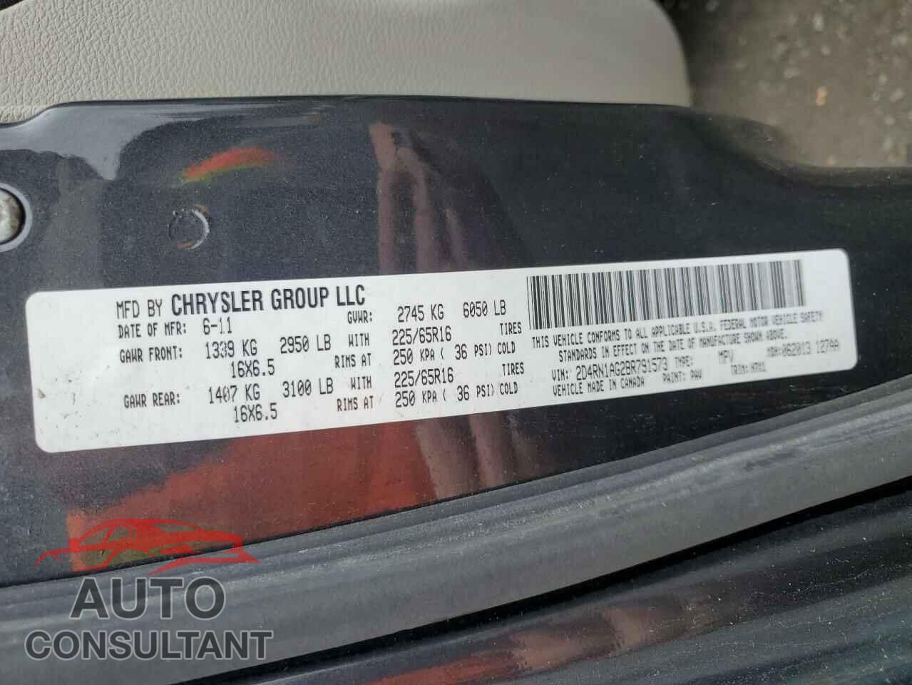 DODGE CARAVAN 2011 - 2D4RN1AG2BR791573