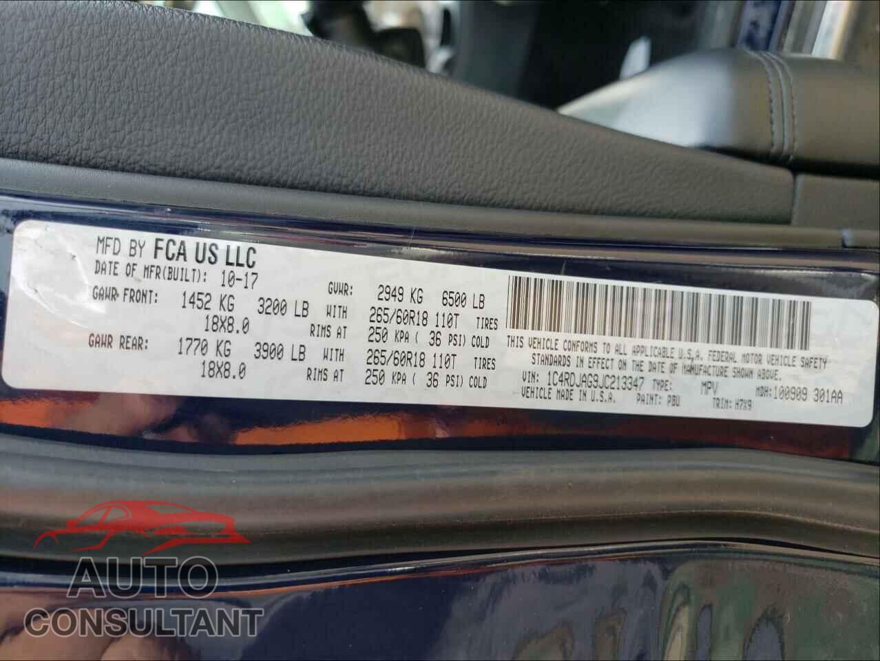 DODGE DURANGO 2018 - 1C4RDJAG9JC213347