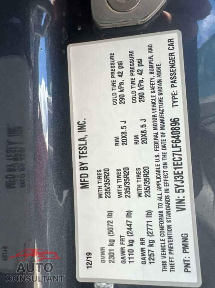 TESLA MODEL 3 2020 - 5YJ3E1EC7LF640896