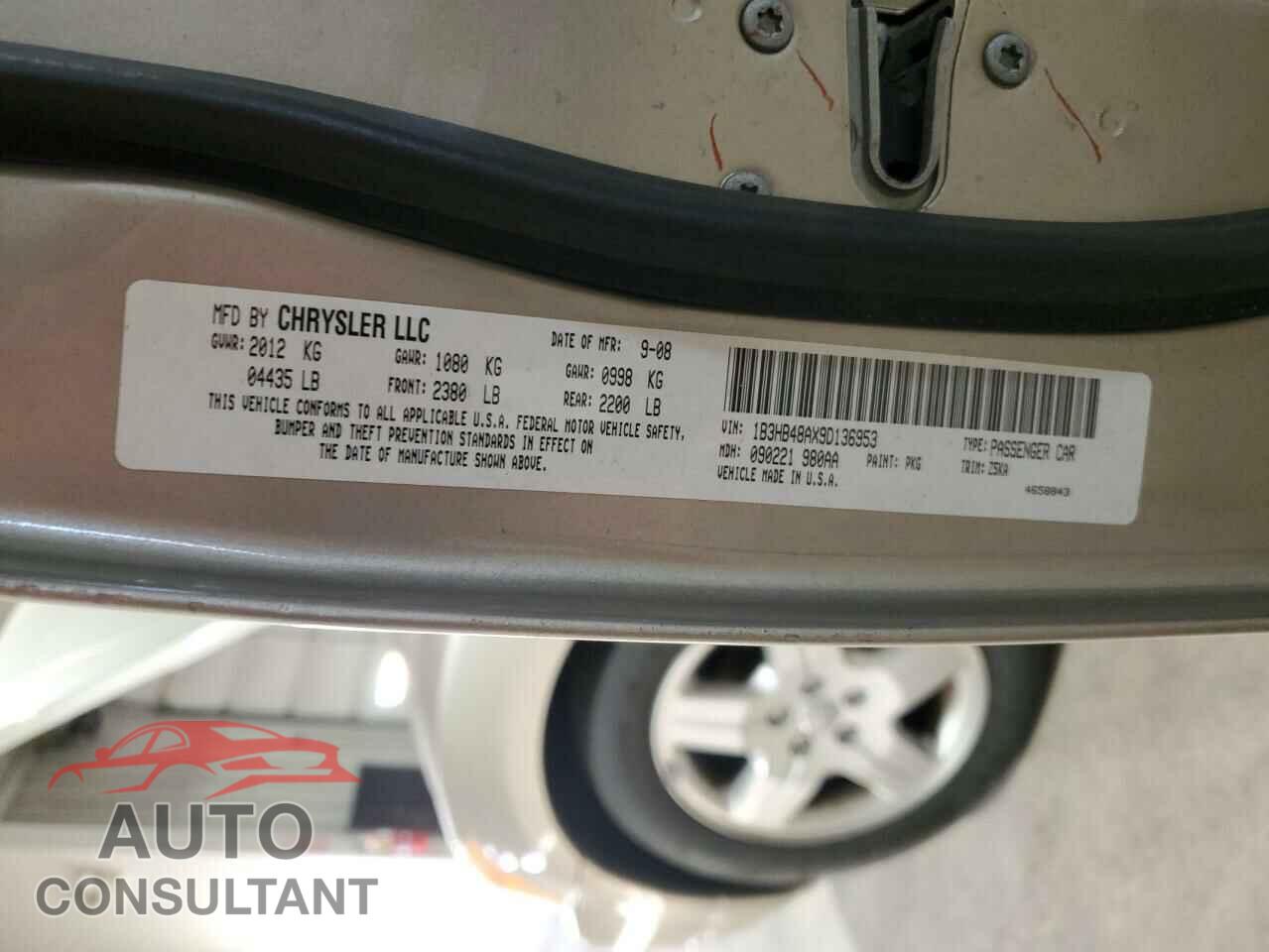 DODGE CALIBER 2009 - 1B3HB48AX9D136953
