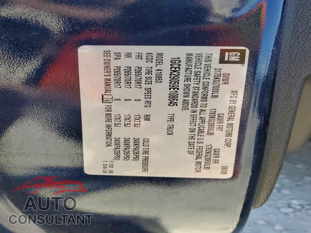 CHEVROLET SILVERADO 2009 - 1GCEK29059E108645