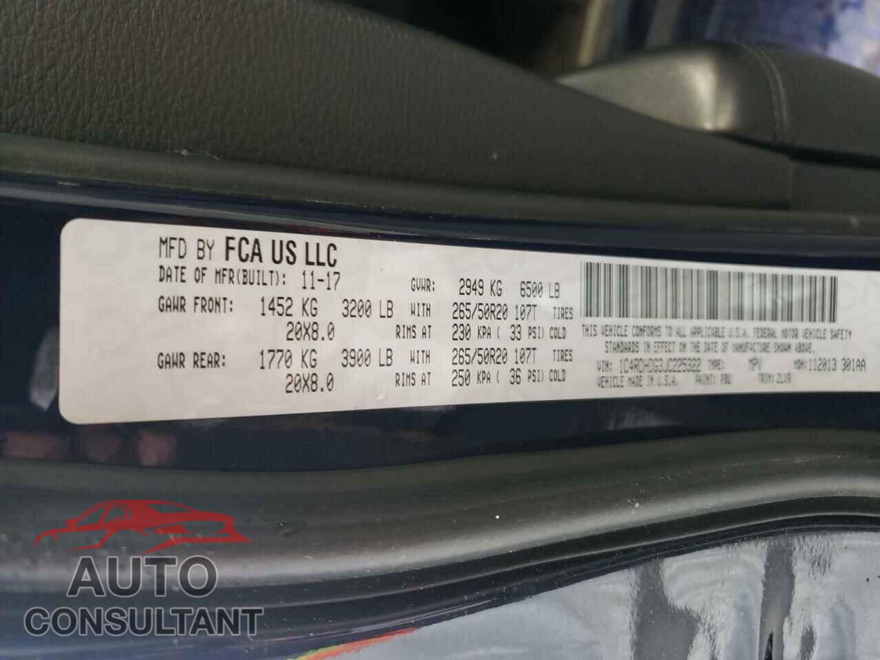 DODGE DURANGO 2018 - 1C4RDHDG3JC225322