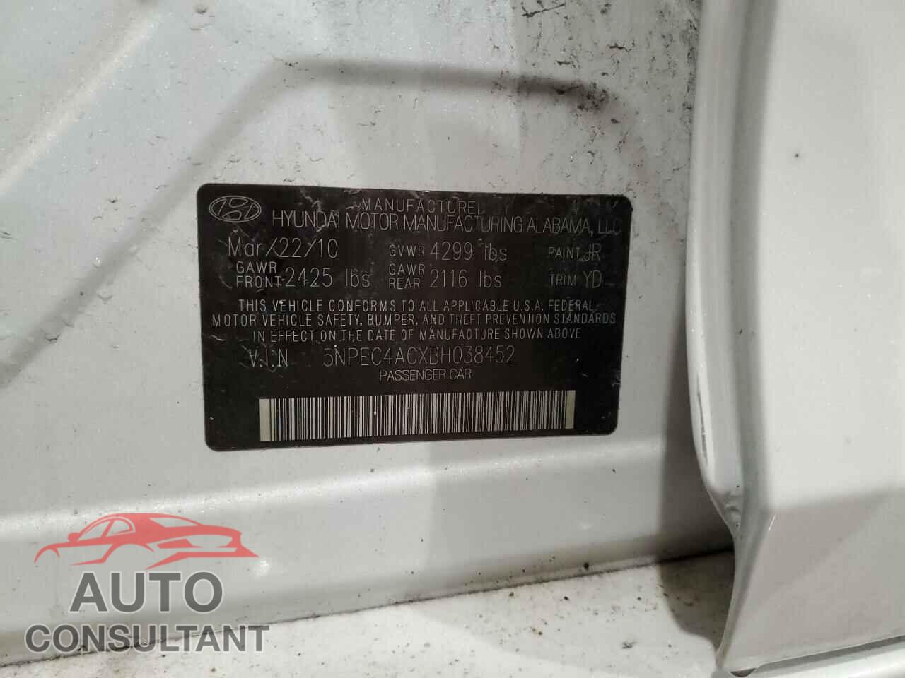 HYUNDAI SONATA 2011 - 5NPEC4ACXBH038452