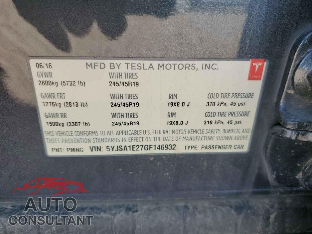 TESLA MODEL S 2016 - 5YJSA1E27GF146932