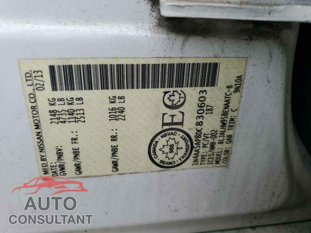NISSAN MAXIMA 2013 - 1N4AA5AP8DC830603