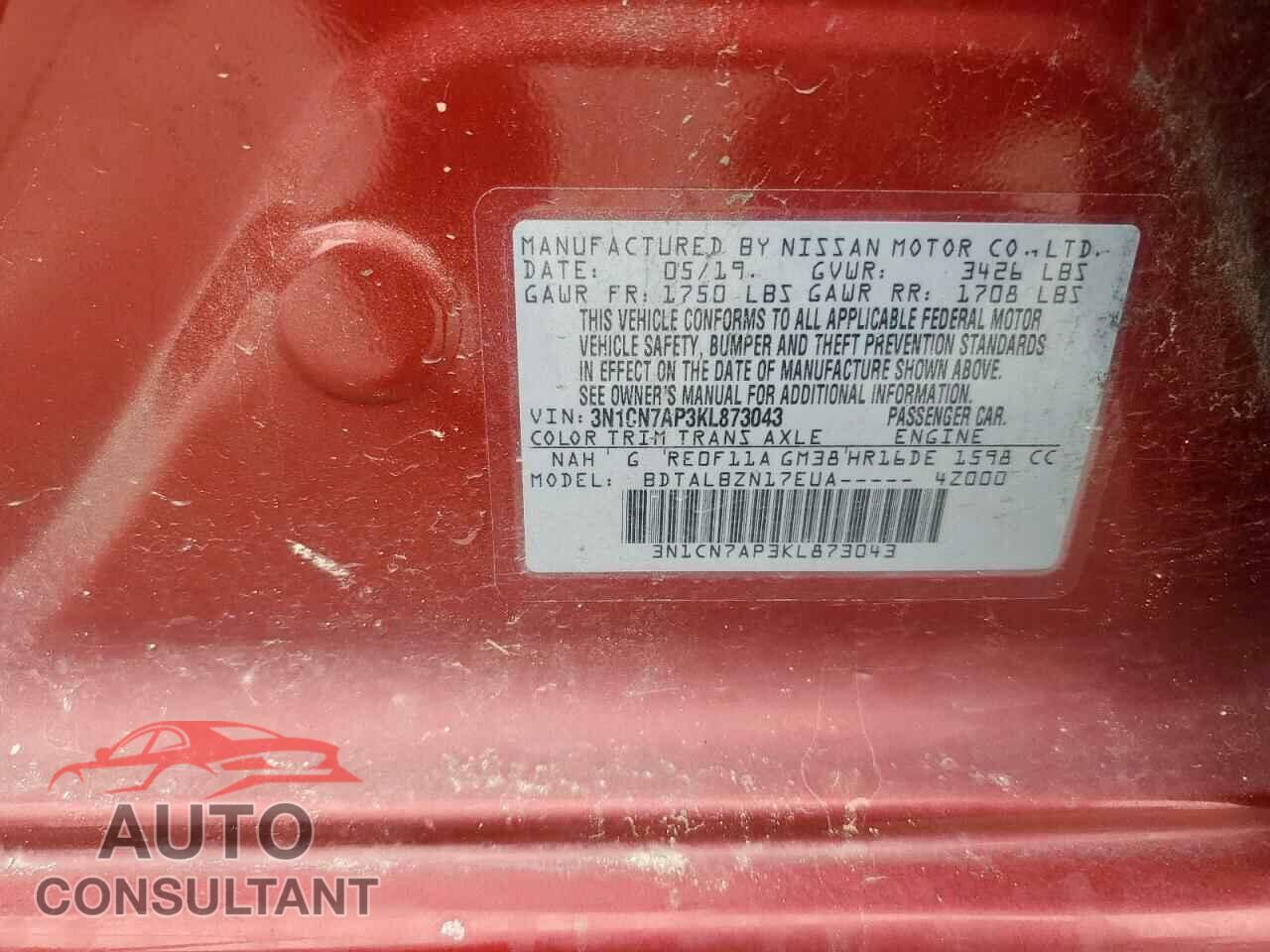 NISSAN VERSA 2019 - 3N1CN7AP3KL873043