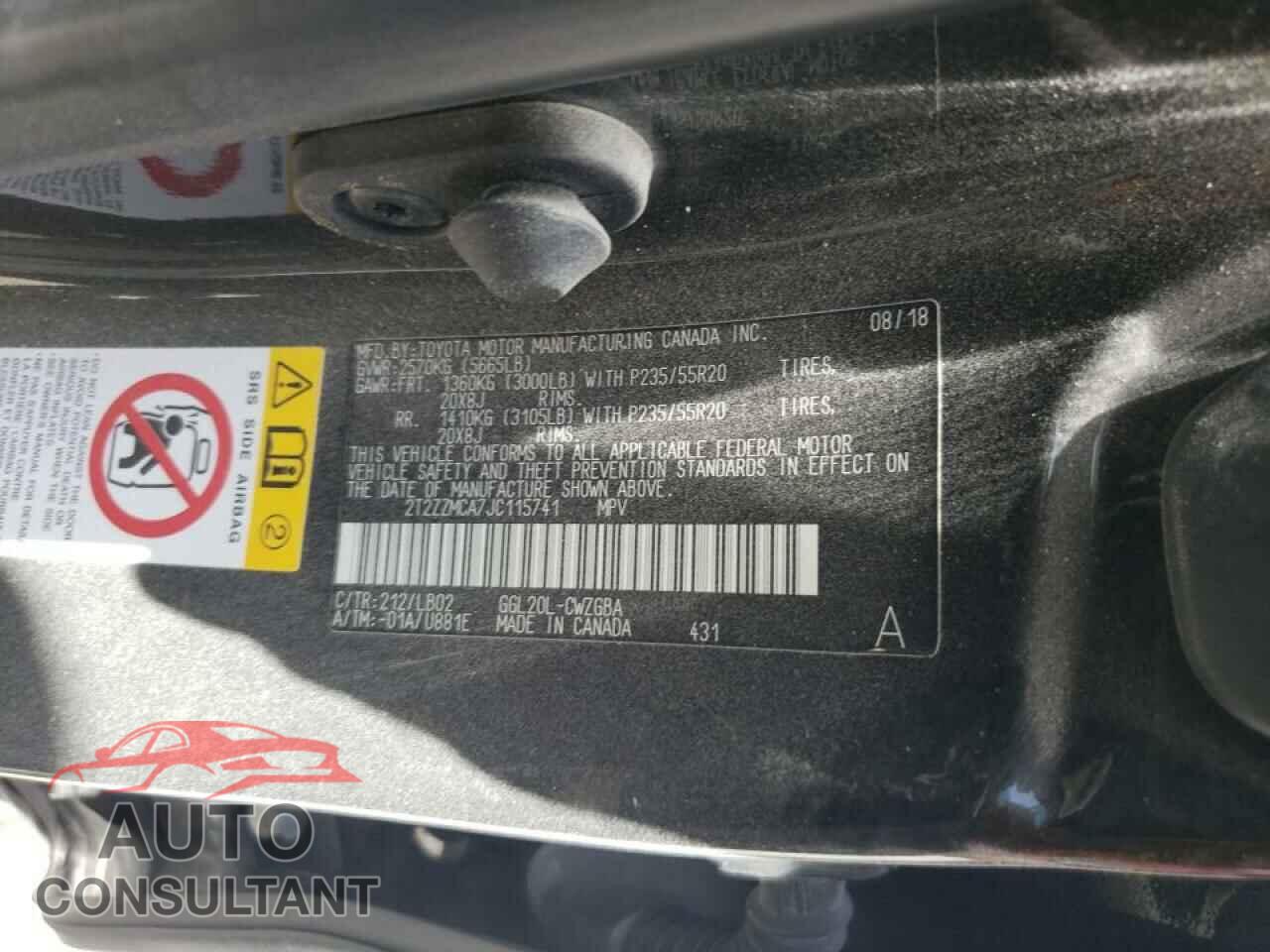 LEXUS RX350 2018 - 2T2ZZMCA7JC115741