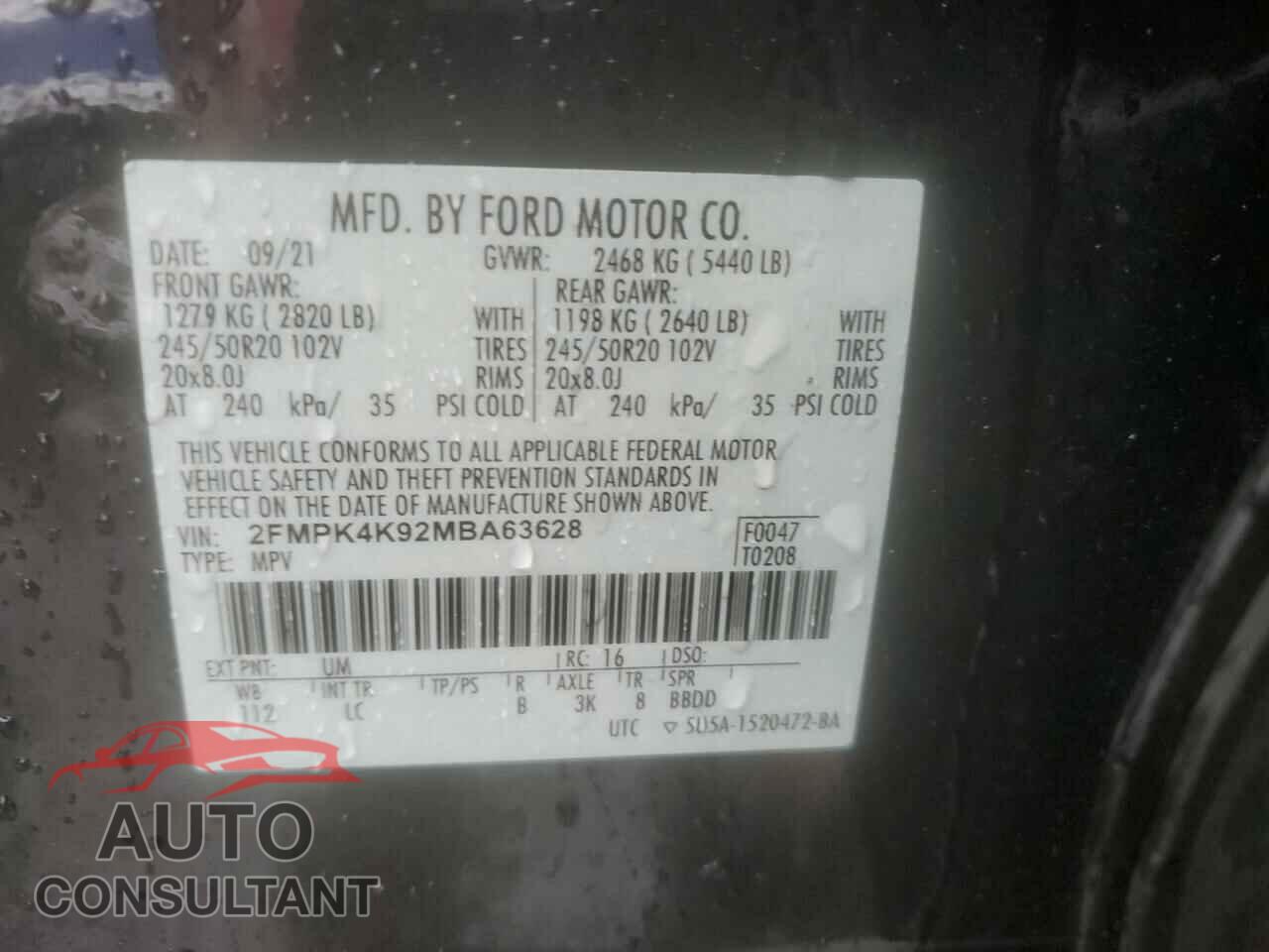 FORD EDGE 2021 - 2FMPK4K92MBA63628