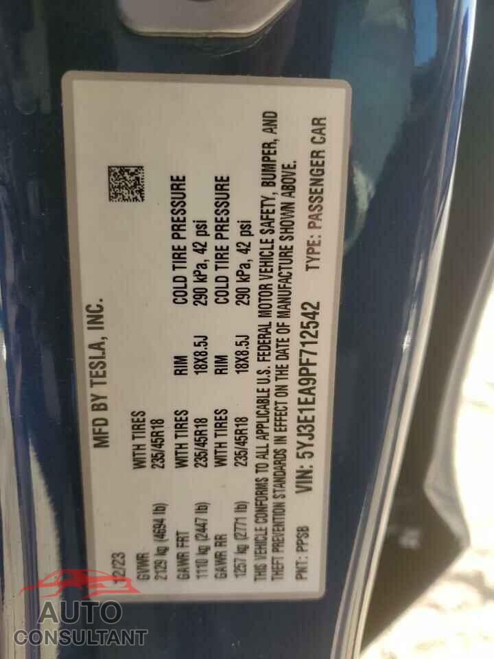 TESLA MODEL 3 2023 - 5YJ3E1EA9PF712542