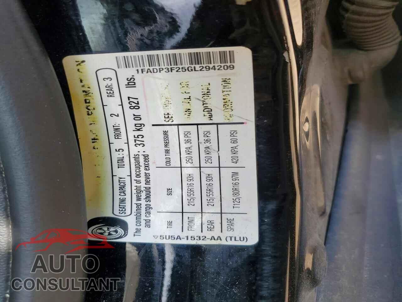 FORD FOCUS 2016 - 1FADP3F25GL294209