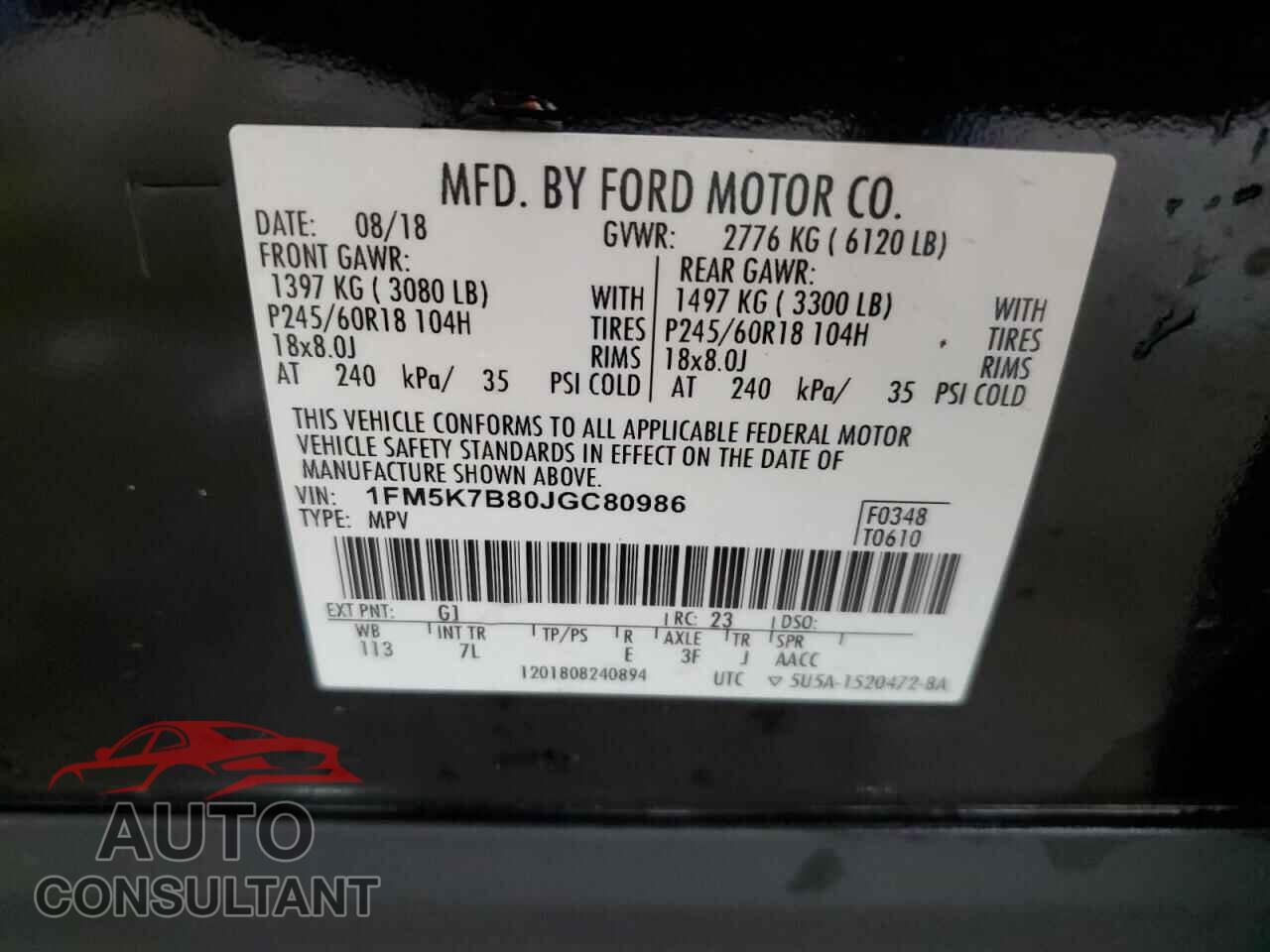 FORD EXPLORER 2018 - 1FM5K7B80JGC80986