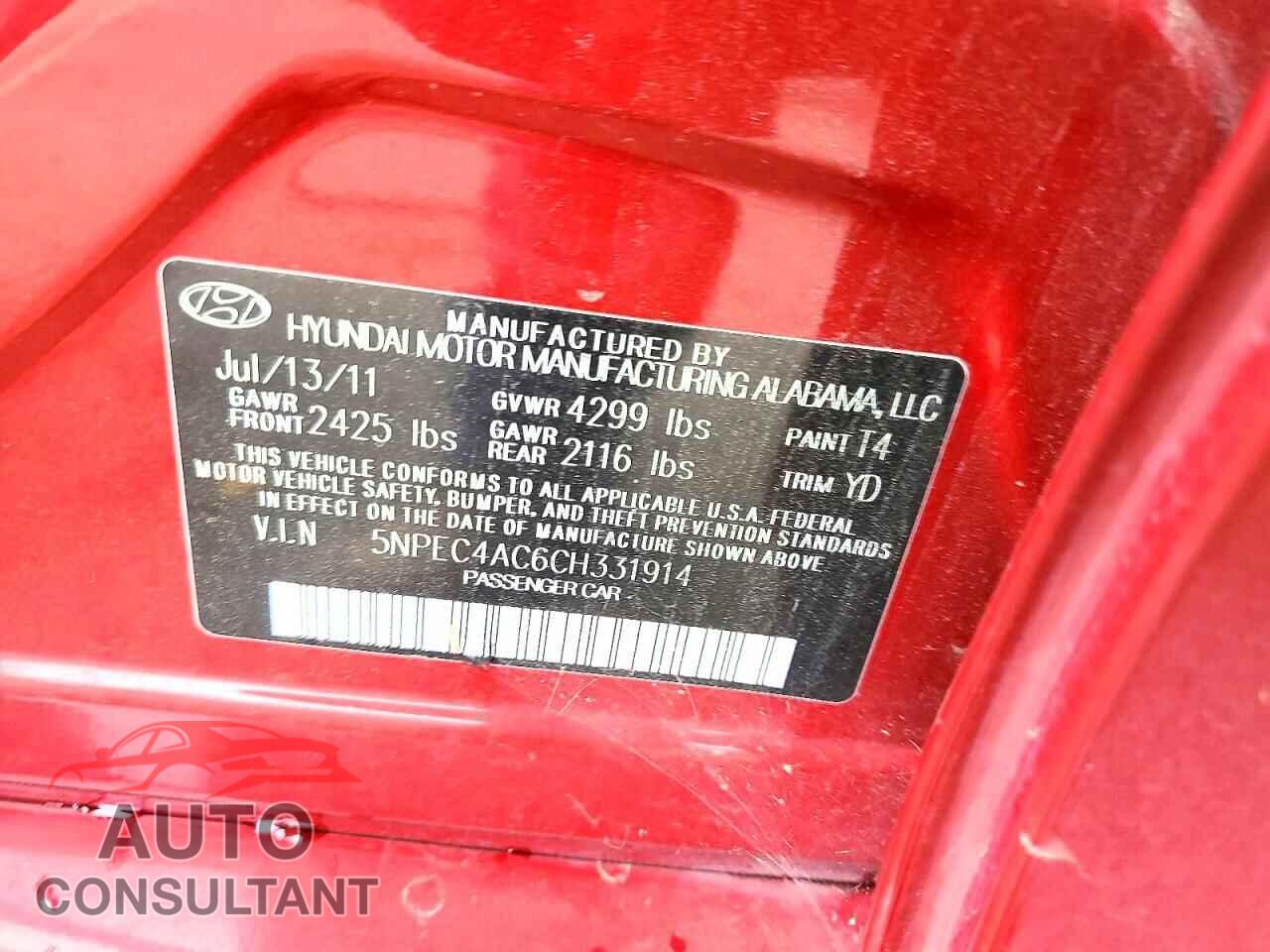 HYUNDAI SONATA 2012 - 5NPEC4AC6CH331914
