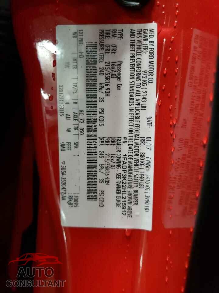 FORD FOCUS 2017 - 1FADP3K22HL215912