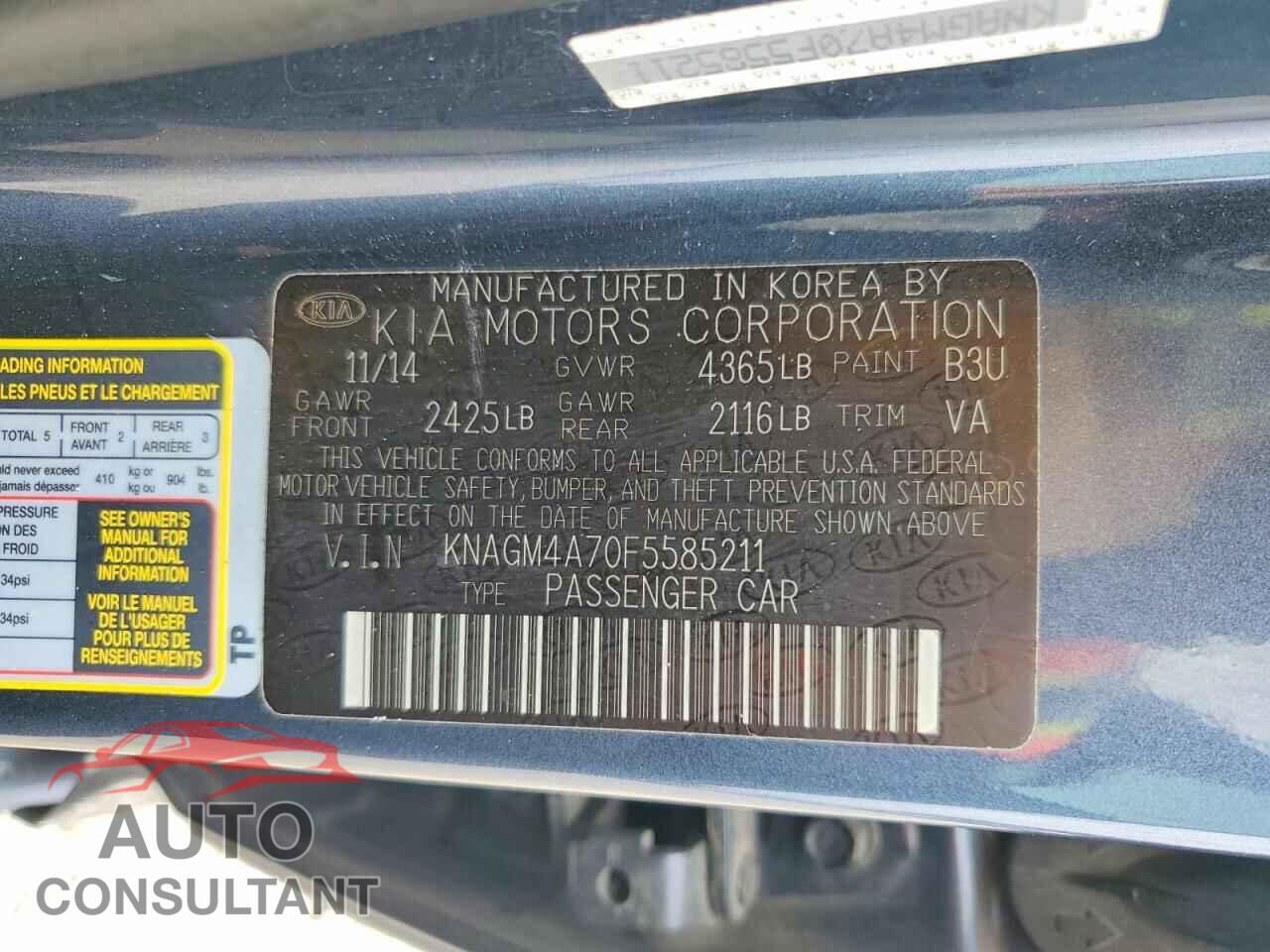 KIA OPTIMA 2015 - KNAGM4A70F5585211