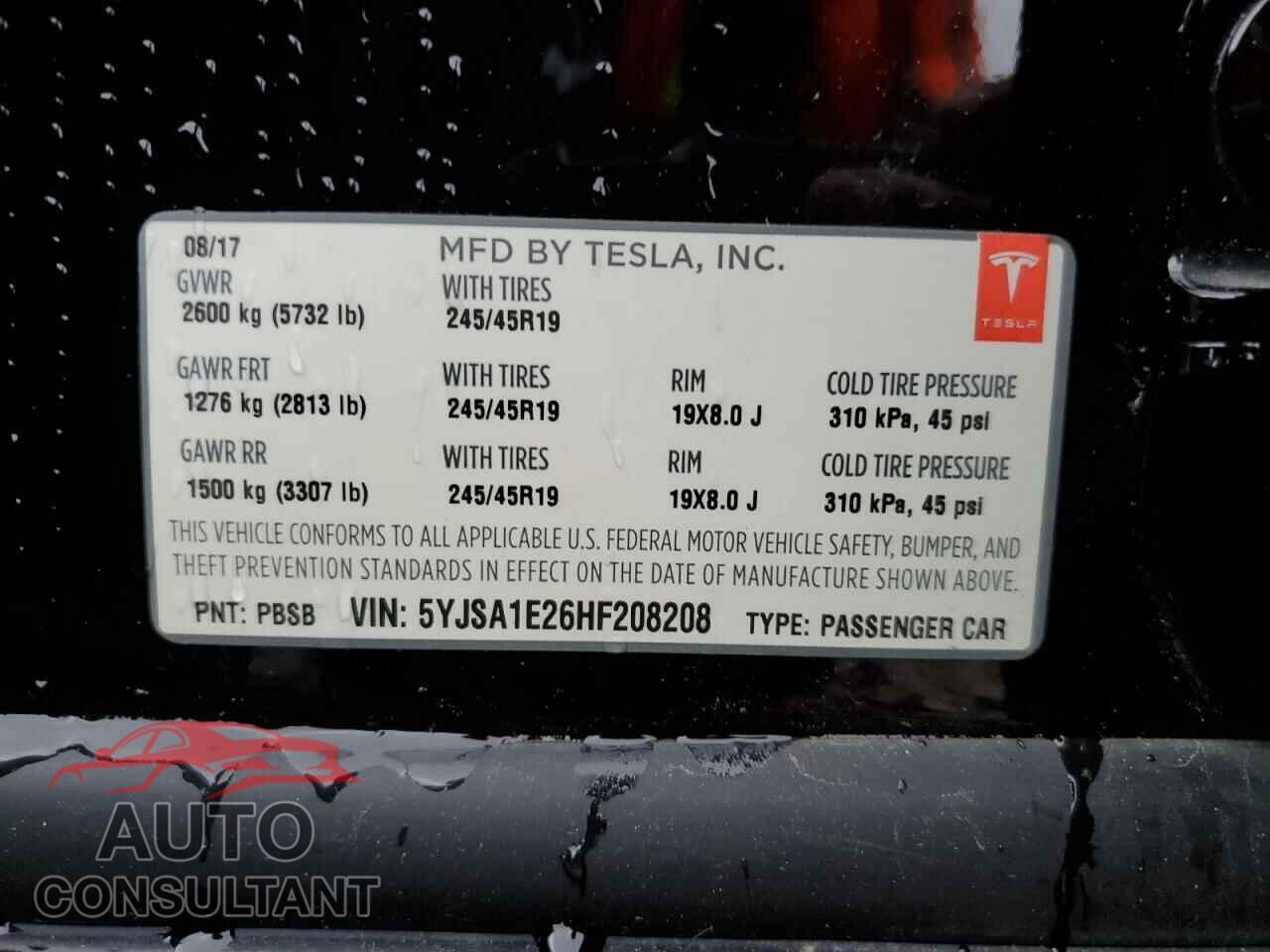 TESLA MODEL S 2017 - 5YJSA1E26HF208208